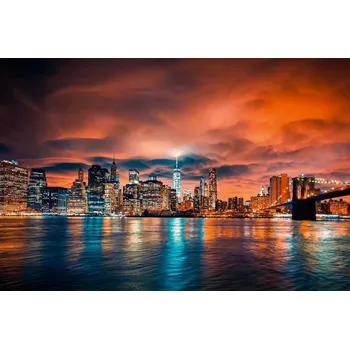 Fototapeta DIMEX | Vliesová fototapeta NYC př západ slunce MS-5-3010 | 375 x 250 cm | modrá, bílá, černá, oranžová + Vliesová fototapeta na stěnu DIMEX NYC př západ slunce MS53010 v rozměru 375 x 250 cm + lepidlo zdarma