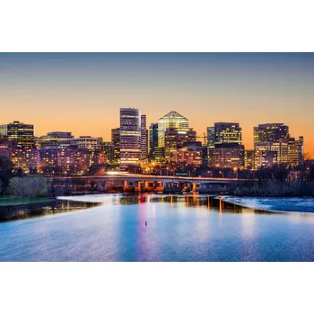 Fototapeta DIMEX | Vliesová fototapeta Panoráma amerického města MS-5-2986 | 375 x 250 cm | modrá, žlutá, šedá + Vliesová fototapeta na stěnu DIMEX Panoráma amerického města MS52986 v rozměru 375 x 250 cm + lepidlo zdarma