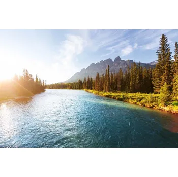 Fototapeta DIMEX | Vliesová fototapeta Castle Mountain, Kanada MS-5-3103 | 375 x 250 cm | zelená, modrá, bílá + Vliesová fototapeta na stěnu DIMEX Castle Mountain, Kanada MS53103 v rozměru 375 x 250 cm + lepidlo zdarma