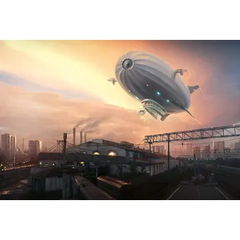 Fototapeta DIMEX | Vliesová fototapeta Sci-fi vzducholoď MS-5-2790 | 375 x 250 cm | bílá, černá, žlutá + Vliesová fototapeta na stěnu DIMEX Sci-fi vzducholoď MS52790 v rozměru 375 x 250 cm + lepidlo zdarma