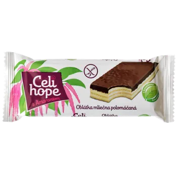 Celi Hope bezlepkové polomáčené oplatky 35 g s pohankou (bezlepkové oplatky s kakaovou polevou a mléčnou náplní)