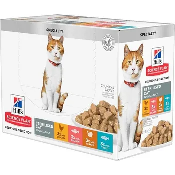 Krmivo pro kočku Hill's Fel.SP Adult Ster.Chic&Fish&Trout&Tur Kap12x85g