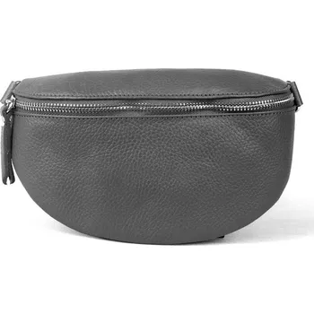 Kabelka Dámská tmavěšedá kožená ledvinka Vera Pelle no. 11 - stříbrné aplikace