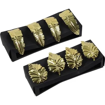 Papírový ubrousek Ozdobný kroužek na ubrousek 4ks zlatý list / peří