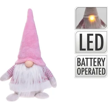 Vánoční dekorace Skřítek s LED světýlkem 41 cm, růžový (134058 041 AQS000470 skřítek růžový LED)