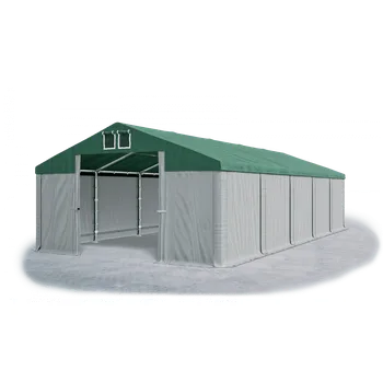 Zahradní stan Skladový stan 5x30x2,5m střecha PVC 560g/m2 boky PVC 500g/m2 konstrukce ZIMA PLUS Zelená Šedá Šedá
