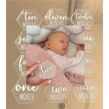 Party dekorace Plexi hexagon milníčky pro 1.rok dítěte - 12 ks