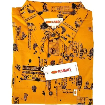 Pánská košile Pánská košile Kamro okrová s černým potiskem dlouhý rukáv 5XL - 12XL Kamro - 12XL