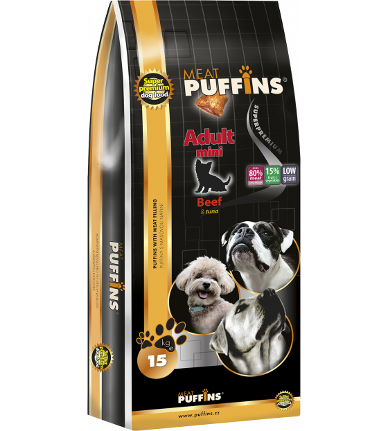Puffins Adult Mini BEEF s masovou náplní 15Kg