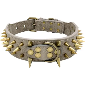 Obojek pro psa PET ARTIST Široký kožený obojek pro psa s hroty Barva: Šedá, Velikost: M