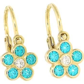 Náušnice Goldstore Dětské náušnice zelenomodré kytičky zlato Váha: 1.20 g