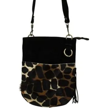 Kabelka Černo hnědá kožená kabelka přes rameno Giraffe - 27*22*0,7 cm