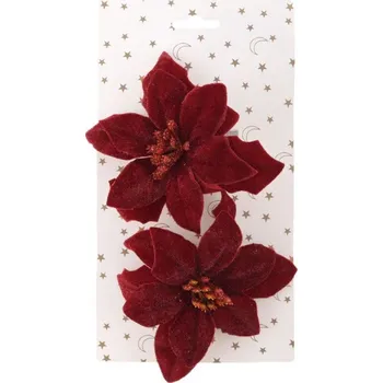 Vánoční dekorace Vánoční hvězda 13cm, 2ks s klipem, bordó