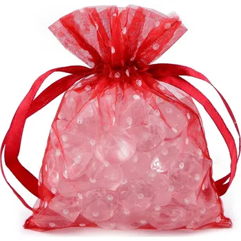 Dárkový pytlík puntíky 10x13 cm organza, barva 9 14 bordó