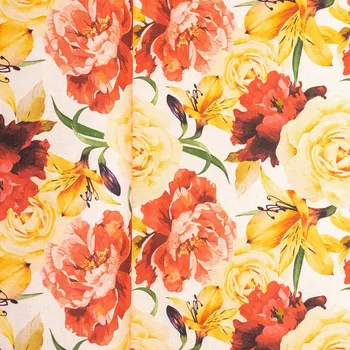 Tegatex Režná látka metráž - Velké červeno žluté květy