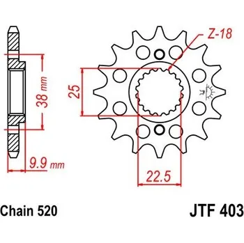 Řetězová sada pro motocykl Řetězové kolečko JT JTF 403-15 15 zubů, 520