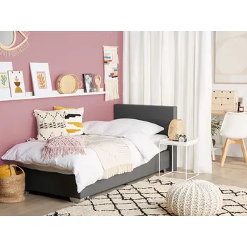 Postel postel Šedá čalouněná kontinentální 90 x 200 cm s kapesní matrací a čelem Beliani