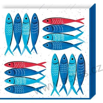 Papírový ubrousek Easy Life SARDINE'S PARTY papírové dezertní ubrousky modré a červené rybičky 20 ks