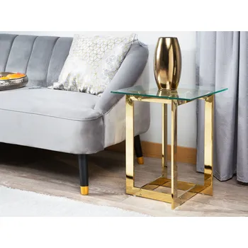 Obývací pokoj Odkládací stolek zlatý transparentní 40 x 40 cm skleněná deska lesklý kovový rám leštěný čtverec moderní Beliani