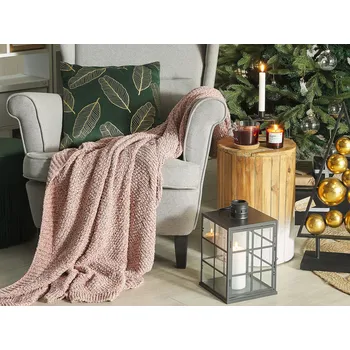 Bytový textil Deka na postel růžová žinylka 150 x 200 cm, měkká pletená do ložnice v obývacím pokoji Beliani