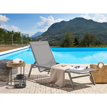 Zahradní lehátko Zahradní lehátko šedé látkové sedadlo ocelový rám nastavitelné opěradlo UV odolné venkovní nábytek Beliani