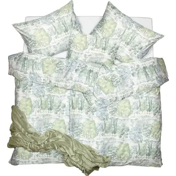 Povlečení SCANquilt povlečení SATÉN DESIGN park bílozelená 140 x 200/70 x 90 cm