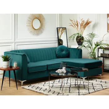 Pohovka Rohová Pohovka Zelený Samet Čalouněný Pro 3 Osoby Lavostranný L-tvar Glam Beliani