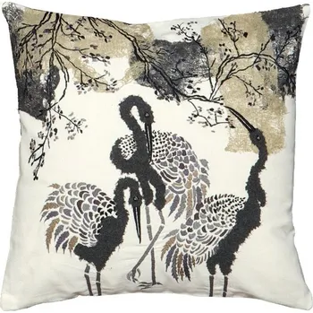 Bytový textil SCANquilt povlak ART NATURE birds smetanovošedobéžová 45 x 45 cm