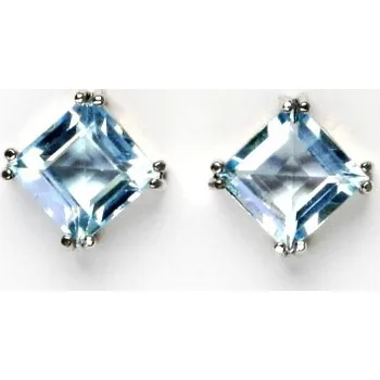 Drahý kámen Zlaté náušnice , bílé i žluté zlato , přírodní topaz sky 8 x 8 mm - NŠ 1259