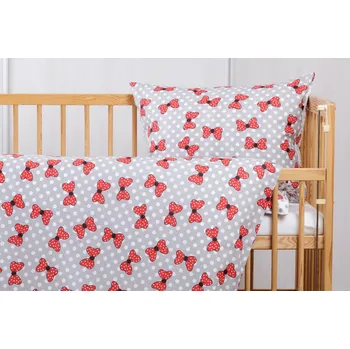 Povlečení JAN peří Luxusní dětské povlečení do postýlky - renforcé - mašle Minnie na šedé - Dětské povlečení do postýlky 60x45/135x90 - mašle Minnie na šedé