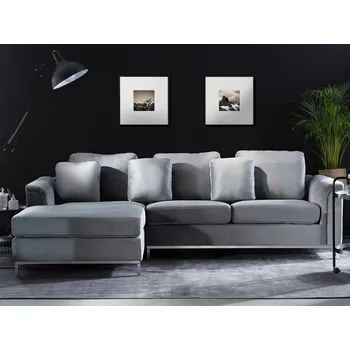 Pohovka Pohovka šedá sametová rohová Pravá s polštáři do obývacího pokoje Beliani