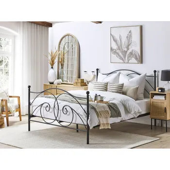 Postel Černá kovová postel s rámem zdobeným rámem 160 x 200 cm, moderní minimalistický styl Beliani