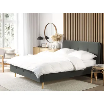 Ložnice Tmavě šedá postel s rámem, čalouněná látkou, dřevěné nohy 140 x 200 cm, moderní vzhled Beliani