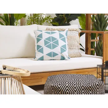 Bytový textil Sada 2 venkovních zahradních polštářů s trojúhelníkovým geometrickým vzorem 45 x 45 cm z bílého a modrého polyesteru Beliani