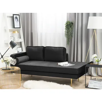 Pohovka Lenoška černá čalouněná sametová levá, kovové nohy, další polštář Beliani