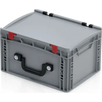 Čistič plastových dílů Plastová Euro přepravka 400x300x220 mm s víkem, 1 madlo na dlouhé straně + doprava zdarma