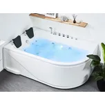 Bílá akrylová rohová vana s LED osvětlením, vodními tryskami a opěrkami hlavy vpravo Beliani