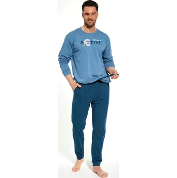 Pánské pyžamo Cornette pyžamo pánské 322/205 Active - modrá, XXL (Pánské bavlněné pyžamo s dlouhým rukávem Cornette)