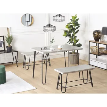 Jídelní set Jídelní set Šedá a černá mramorová dýha Top 2 lavičky 4 mistní průmyslová Beliani