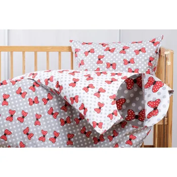 Povlečení JAN peří Luxusní dětské povlečení do postýlky - renforcé - mašle Minnie šedo/bílé - Dětské povlečení do postýlky 60x45/135x90 - mašle Minnie šedo/bílé