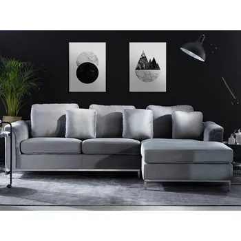 Pohovka pohovka šedá sametová Levá rohová s polštáři do obývacího pokoje Beliani
