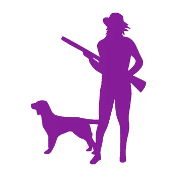 Polep vozidla SAMOLEPKA Lov 002 levá myslivkyně se psem (14 - fialová) NA AUTO, NÁLEPKA, FÓLIE, POLEP, TUNING, VLASTNÍ TEXT, TISK, AUTOSAMOLEPKY.cz, POLEPY, OBRÁZEK, LOGO, SAMOLEPKY