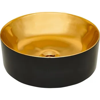 Umyvadlo Invena Kos, keramické umyvadlo na desku 415x415x135 mm, zlatá lesklá-černá matná, INV-CE-38-027-C