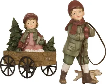Vánoční dekorace Clayre & Eef Dekorace děti s vozíkem a psíkem