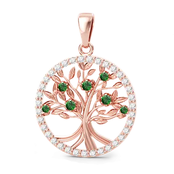 Přívěsek SOLUNA VIDA zlatý přívěsek se zelenými zirkony STROM ŽIVOTA růžové zlato
