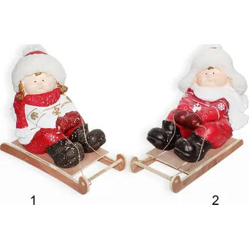 Vánoční dekorace Děti na saňích magnesia/dřevo červená (A066-6252365)