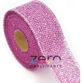 Stuha Stuha jutová 5 cm x 10 m - růžová se stříbrem