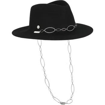 Klobouk Fléchet - Since 1859 Dámský černý klobouk fedora se stříbrným řetízkem - Fléchet Velikost: 57 cm (M)