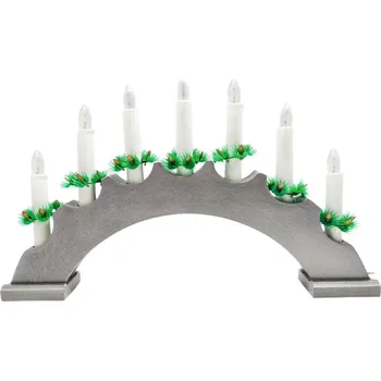 Vánoční svícen Vánoční dřevěný svícen na baterie, stříbrné dřevo, 7 svíček, teplá bílá