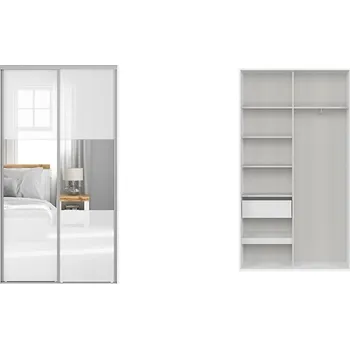 Šatní skříň Brwcz Skř. FLEX (š. 120) ZESTAW 1 bílá/bílý lesk/zrcadlo